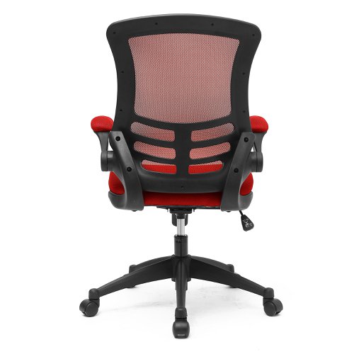 Nautilus Designs Luna Designer High Back Mesh Red Task Operator Office Chair With Folding Arms and Black Shell - BCM/L1302/RD 47284NA Buy online at Office 5Star or contact us Tel 01594 810081 for assistance