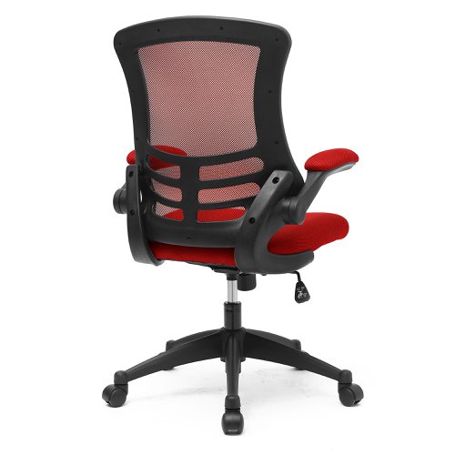 Nautilus Designs Luna Designer High Back Mesh Red Task Operator Office Chair With Folding Arms and Black Shell - BCM/L1302/RD 47284NA Buy online at Office 5Star or contact us Tel 01594 810081 for assistance