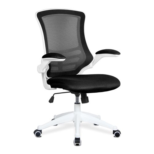 Designer Medium Back Mesh Chair with White Shell and Folding Arms | M-BCM/L1302/WH | 