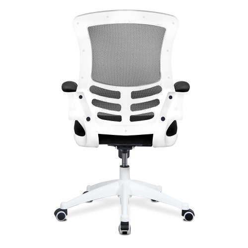 47424NA | One of our most popular high back mesh chairs features a fully reclining tilt mechanism lockable in the upright position - adjustable to suit the individual's bodyweight (tension control), folding arms, an AIRFLOW mesh seat, posture contoured mesh back and a stylish white shell with sturdy matching 5 star base. It will provide you with comfort and style for any desired purpose.