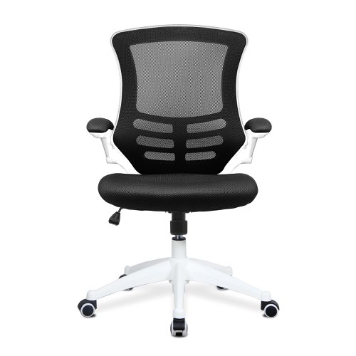 One of our most popular high back mesh chairs features a fully reclining tilt mechanism lockable in the upright position - adjustable to suit the individual's bodyweight (tension control), folding arms, an AIRFLOW mesh seat, posture contoured mesh back and a stylish white shell with sturdy matching 5 star base. It will provide you with comfort and style for any desired purpose.