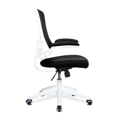 Nautilus Designs Luna Designer High Back Mesh Black Task Operator Office Chair With Folding Arms and White Shell - BCM/L1302/WH-BK
