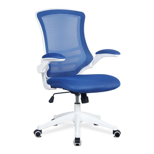 Nautilus Designs Luna Designer High Back Mesh Blue Task Operator Office Chair With Folding Arms and White Shell - BCM/L1302/WH-BL Office Chairs 47431NA