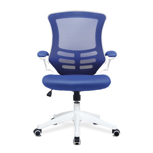 Nautilus Designs Luna Designer High Back Mesh Blue Task Operator Office Chair With Folding Arms and White Shell - BCM/L1302/WH-BL