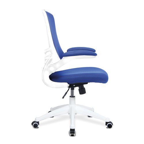 47431NA - Nautilus Designs Luna Designer High Back Mesh Blue Task Operator Office Chair With Folding Arms and White Shell - BCM/L1302/WH-BL