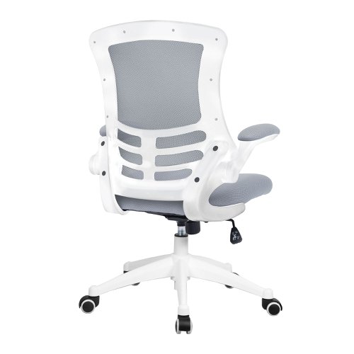 Nautilus Designs Luna Designer High Back Mesh Grey Task Operator Office Chair With Folding Arms and White Shell - BCM/L1302/WH-GY Office Chairs 30344NA