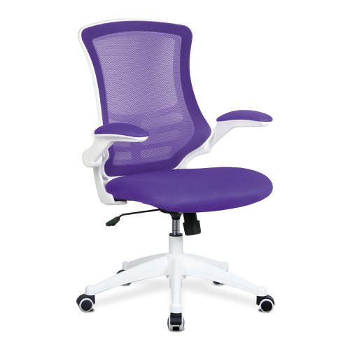 30351NA - Nautilus Designs Luna Designer High Back Mesh Purple Task Operator Office Chair With Folding Arms and White Shell - BCM/L1302/WH-PL
