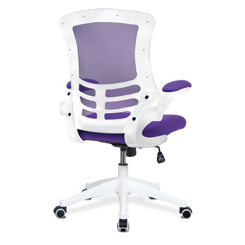 Nautilus Designs Luna Designer High Back Mesh Purple Task Operator Office Chair With Folding Arms and White Shell - BCM/L1302/WH-PL 30351NA Buy online at Office 5Star or contact us Tel 01594 810081 for assistance