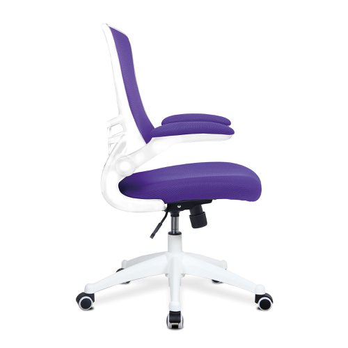 Nautilus Designs Luna Designer High Back Mesh Purple Task Operator Office Chair With Folding Arms and White Shell - BCM/L1302/WH-PL 30351NA Buy online at Office 5Star or contact us Tel 01594 810081 for assistance