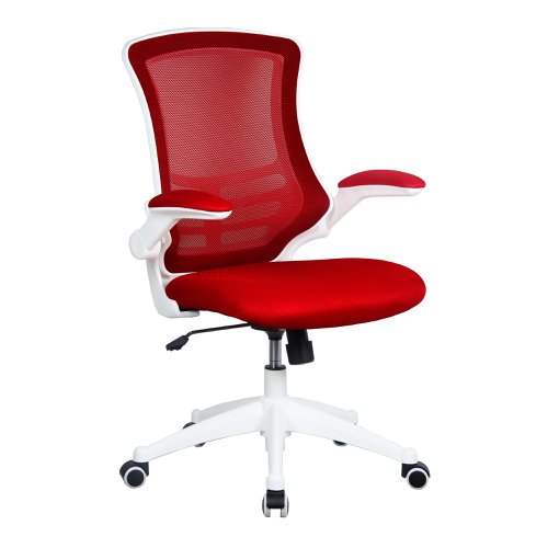 Nautilus Designs Luna Designer High Back Mesh Red Task Operator Office Chair With Folding Arms and White Shell - BCM/L1302/WH-RD Office Chairs 47438NA