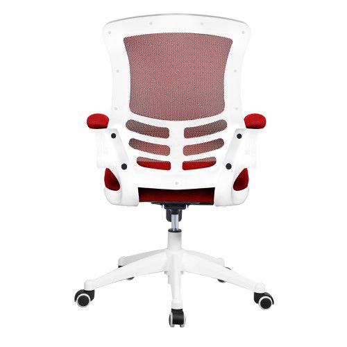 One of our most popular high back mesh chairs features a fully reclining tilt mechanism lockable in the upright position - adjustable to suit the individual's bodyweight (tension control), folding arms, an AIRFLOW mesh seat, posture contoured mesh back and a stylish white shell with sturdy matching 5 star base. It will provide you with comfort and style for any desired purpose.