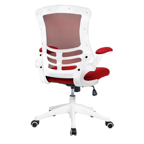 47438NA - Nautilus Designs Luna Designer High Back Mesh Red Task Operator Office Chair With Folding Arms and White Shell - BCM/L1302/WH-RD