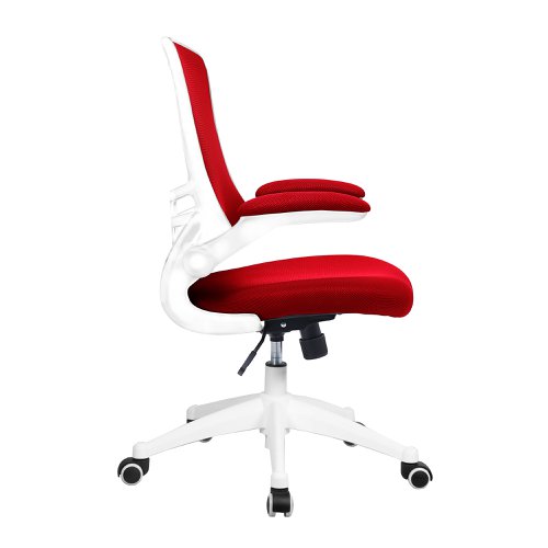 47438NA - Nautilus Designs Luna Designer High Back Mesh Red Task Operator Office Chair With Folding Arms and White Shell - BCM/L1302/WH-RD