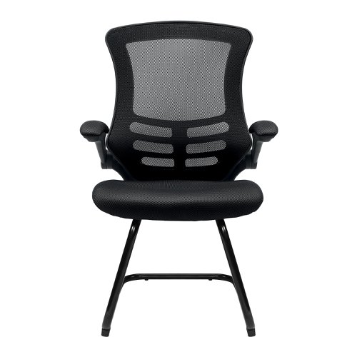 47445NA - Nautilus Designs Luna Designer High Back Mesh Black Cantilever Visitor Chair With Folding Arms and Black Shell/Frame - BCM/L1302V/BK