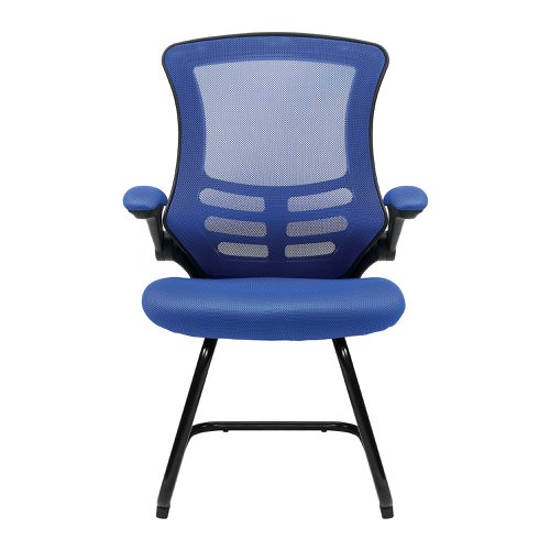 Nautilus Designs Luna Designer High Back Mesh Blue Cantilever Visitor Chair With Folding Arms and Black Shell/Frame - BCM/L1302V/BL