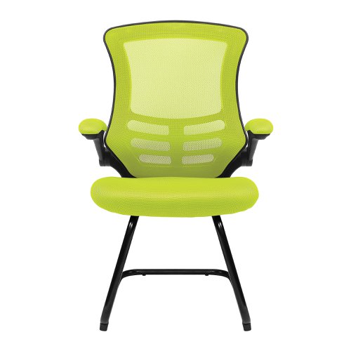 Nautilus Designs Luna Designer High Back Mesh Green Cantilever Visitor Chair With Folding Arms and Black Shell/Frame - BCM/L1302V/GN