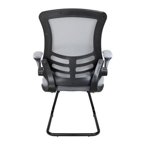 Nautilus Designs Luna Designer High Back Mesh Grey Cantilever Visitor Chair With Folding Arms and Black Shell/Frame - BCM/L1302V/GY