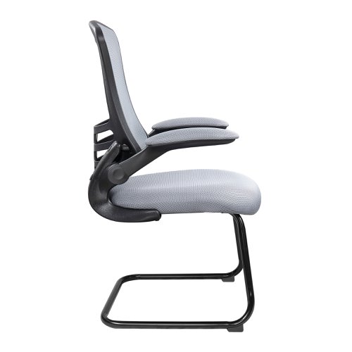 Nautilus Designs Luna Designer High Back Mesh Grey Cantilever Visitor Chair With Folding Arms and Black Shell/Frame - BCM/L1302V/GY