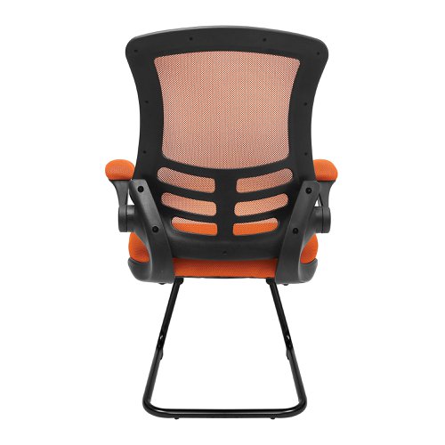 Nautilus Designs Luna Designer High Back Mesh Orange Cantilever Visitor Chair With Folding Arms and Black Shell/Frame - BCM/L1302V/OG  47466NA
