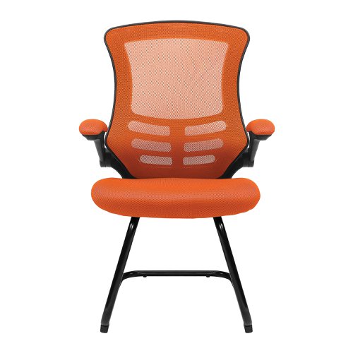Nautilus Designs Luna Designer High Back Mesh Orange Cantilever Visitor Chair With Folding Arms and Black Shell/Frame - BCM/L1302V/OG  47466NA