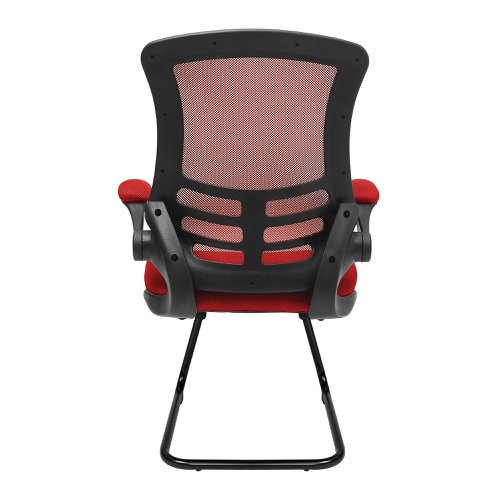 47459NA - Nautilus Designs Luna Designer High Back Mesh Red Cantilever Visitor Chair With Folding Arms and Black Shell/Frame - BCM/L1302V/RD