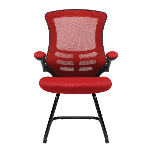 Nautilus Designs Luna Designer High Back Mesh Red Cantilever Visitor Chair With Folding Arms and Black Shell/Frame - BCM/L1302V/RD