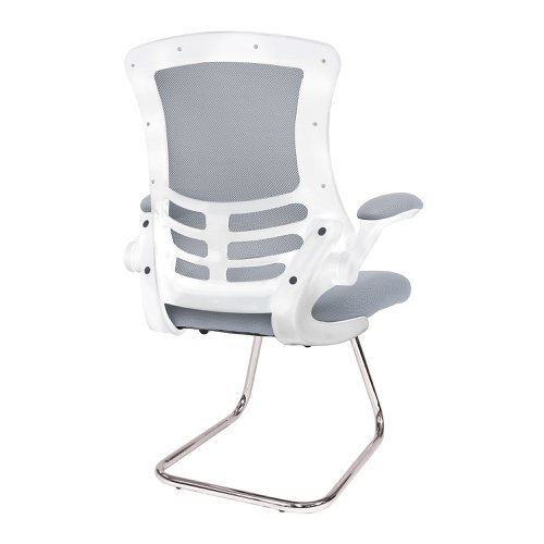 Nautilus Designs Luna Designer High Back Mesh Grey Cantilever Visitor Chair With Folding Arms and White Shell/Chrome Frame - BCM/L1302V/WHGY