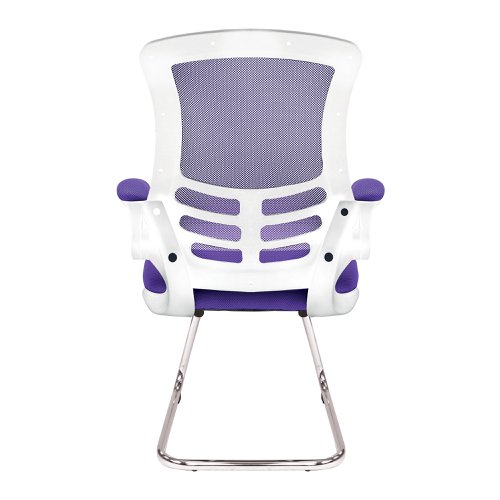 Nautilus Designs Luna Designer High Back Mesh Purple Cantilever Visitor Chair With Folding Arms and White Shell/Chrome Frame - BCM/L1302V/WHPL