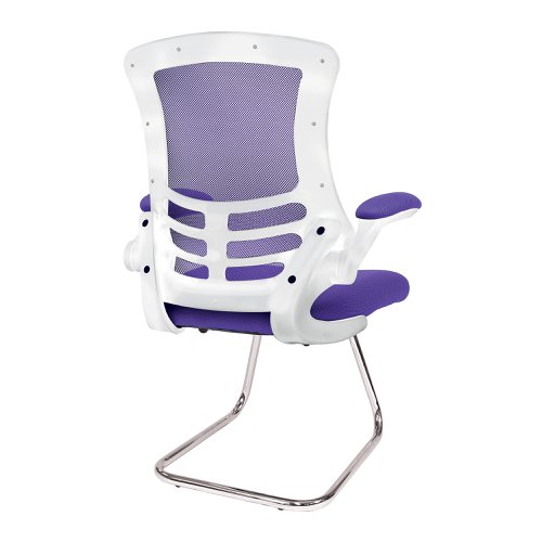 Nautilus Designs Luna Designer High Back Mesh Purple Cantilever Visitor Chair With Folding Arms and White Shell/Chrome Frame - BCM/L1302V/WHPL