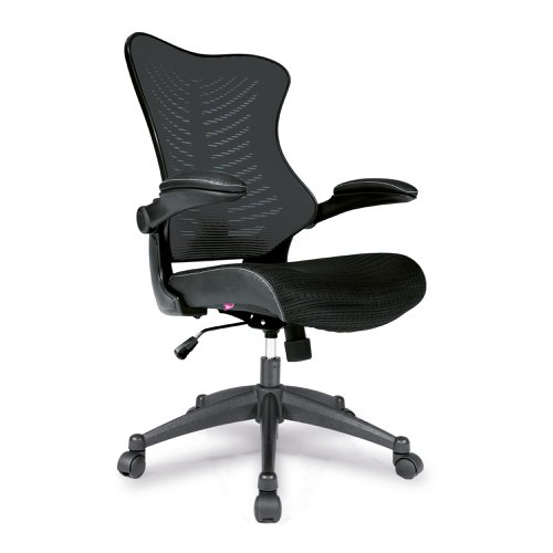 Nautilus Designs Mercury 2 High Back Mesh Executive Office Chair With AIRFLOW Fabric Seat and Folding Arms Black - BCM/L1304/BK