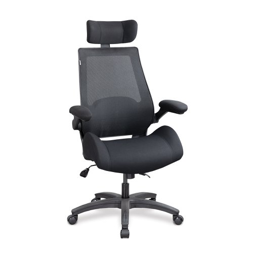 Nautilus Designs Resolute High Back 24 Hour Mesh Task Operator Office Chair With Folding Arms and Optional Headrest Black - BCM/L1305/BK