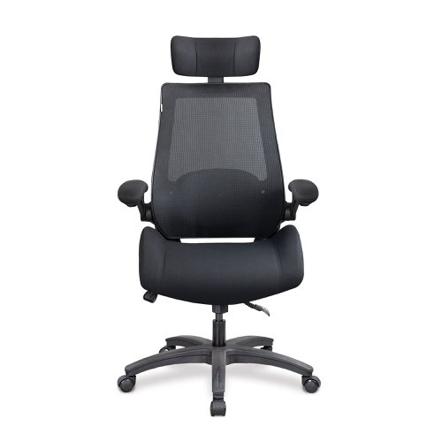 Resolute High Back Mesh Chair with High Weight Capacity, Deep Moulded Seat Foam, Folding Arms and Optional Headrest - Black | BCM/L1305/BK | Nautilus Designs