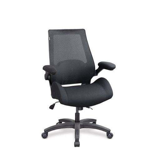 Resolute High Back Mesh Chair with High Weight Capacity, Deep Moulded Seat Foam, Folding Arms and Optional Headrest - Black | BCM/L1305/BK | Nautilus Designs
