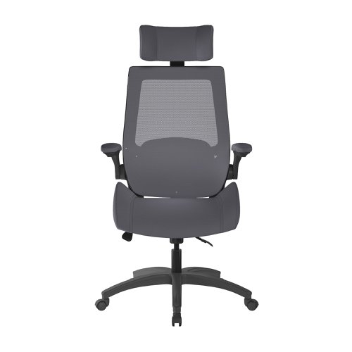 Resolute High Back Mesh Chair with High 28 Stone Weight Capacity, Deep Moulded Seat Foam, Folding Arms and Headrest, Certified for 24 Hour Use - Grey | BCM/L1305/GY | Nautilus Designs