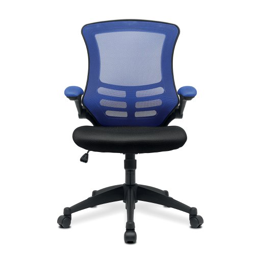 Luna Designer Two Tone High Back Mesh Chair with Folding Arms - Blue/Black | BCM/T1302/BL | Nautilus Designs