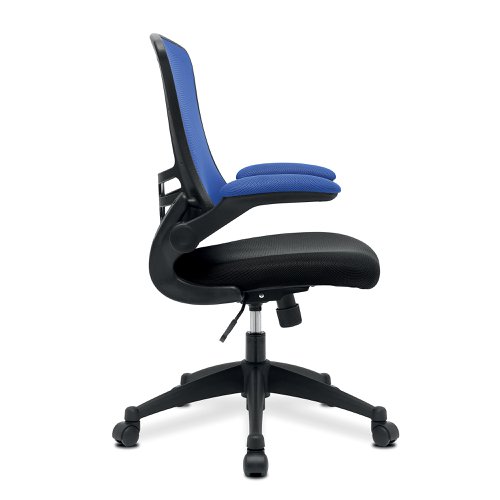 Nautilus Designs Luna Designer High Back Two Tone Mesh Task Operator Office Chair With Folding Arms & Black Shell Blue/Black - BCM/T1302/BL Office Chairs 40641NA