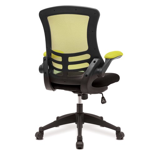 Nautilus Designs Luna Designer High Back Two Tone Mesh Task Operator Office Chair With Folding Arms & Black Shell Green/Black - BCM/T1302/GN Office Chairs 40648NA