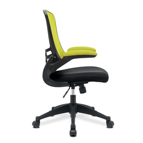 Nautilus Designs Luna Designer High Back Two Tone Mesh Task Operator Office Chair With Folding Arms & Black Shell Green/Black - BCM/T1302/GN  40648NA