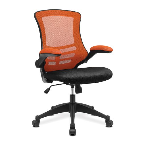 Nautilus Designs Luna Designer High Back Two Tone Mesh Task Operator Office Chair With Folding Arms & Black Shell Orange/Black - BCM/T1302/OG 40655NA Buy online at Office 5Star or contact us Tel 01594 810081 for assistance