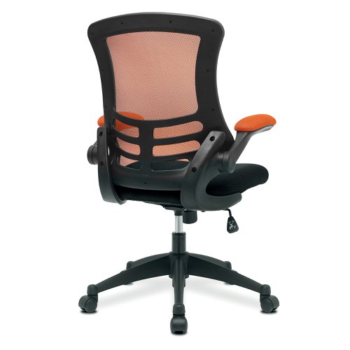 Luna Designer Two Tone High Back Mesh Chair with Folding Arms - Orange/Black | BCM/T1302/OG | Nautilus Designs