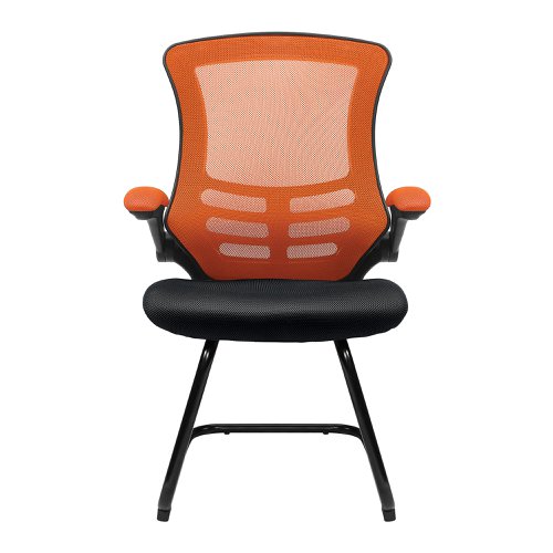 Luna Designer Two Tone High Back Mesh Chair with Folding Arms - Orange/Black | BCM/T1302/OG | Nautilus Designs