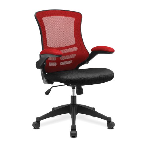 Nautilus Designs Luna Designer High Back Two Tone Mesh Task Operator Office Chair With Folding Arms & Black Shell Red/Black - BCM/T1302/RD