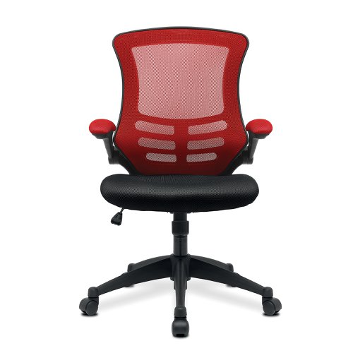Nautilus Designs Luna Designer High Back Two Tone Mesh Task Operator Office Chair With Folding Arms & Black Shell Red/Black - BCM/T1302/RD Office Chairs 40662NA