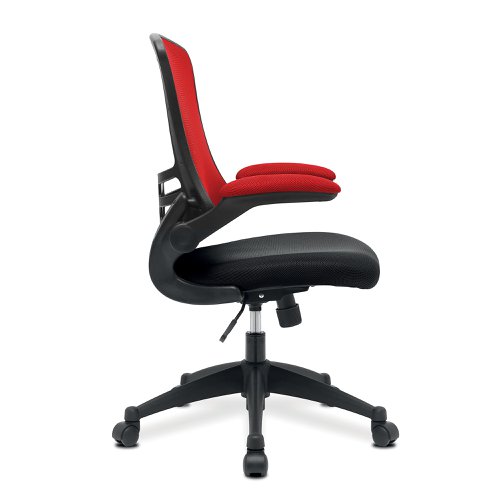 Nautilus Designs Luna Designer High Back Two Tone Mesh Task Operator Office Chair With Folding Arms & Black Shell Red/Black - BCM/T1302/RD Office Chairs 40662NA