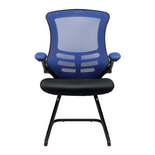Nautilus Designs Luna Designer High Back Two Tone Mesh Cantilever Visitor Chair With Folding Arms and Black Shell Blue/Black - BCM/T1302V/BL
