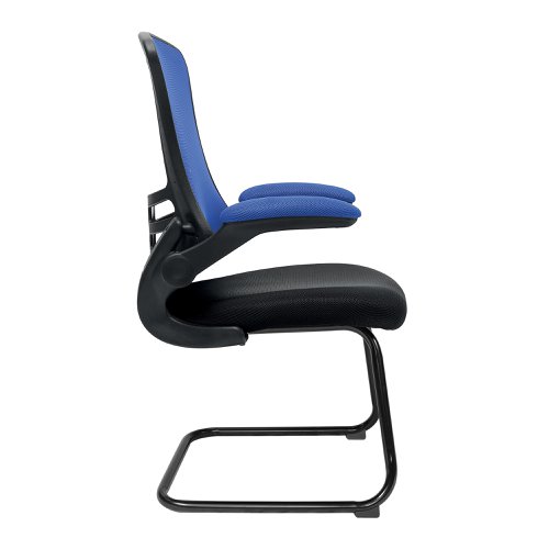 Nautilus Designs Luna Designer High Back Two Tone Mesh Cantilever Visitor Chair With Folding Arms and Black Shell Blue/Black - BCM/T1302V/BL