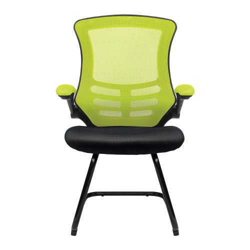 Nautilus Designs Luna Designer High Back Two Tone Mesh Cantilever Visitor Chair With Folding Arms and Black Shell Green/Black - BCM/T1302V/GN 41642NA Buy online at Office 5Star or contact us Tel 01594 810081 for assistance