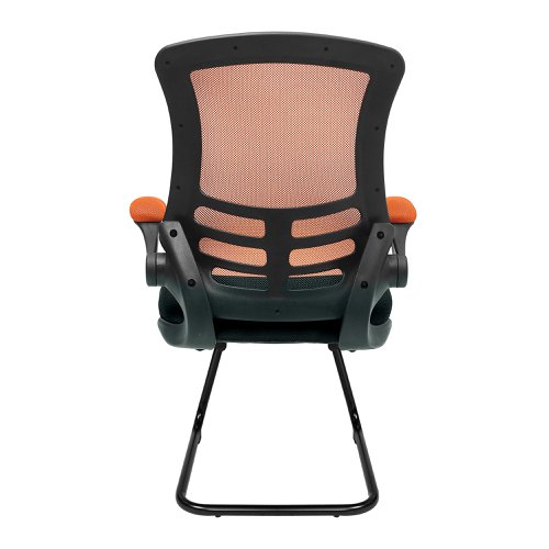 Nautilus Designs Luna Designer High Back Two Tone Mesh Cantilever Visitor Chair With Folding Arms and Black Shell Orange/Black - BCM/T1302V/OG