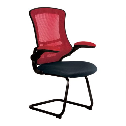 Luna Designer Two Tone High Back Mesh Cantilever Chair with Black Shell, Black Frame and Folding Arms - Red/Black