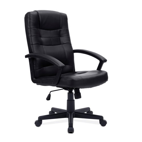 Darwin High Back Leather Effect Executive Armchair with Integral Headrest - Black